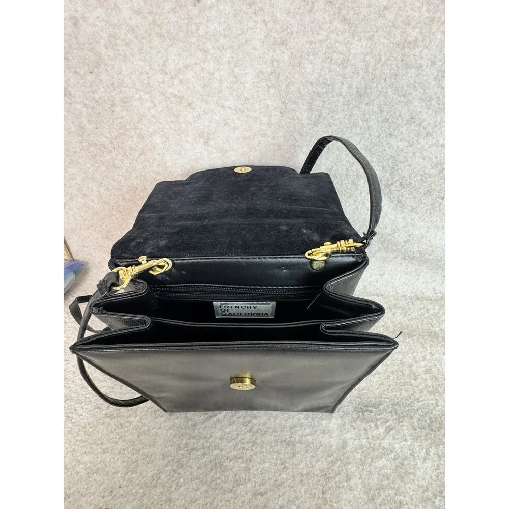 Frenchy of California Black Leather Handbag Suede Lining‎